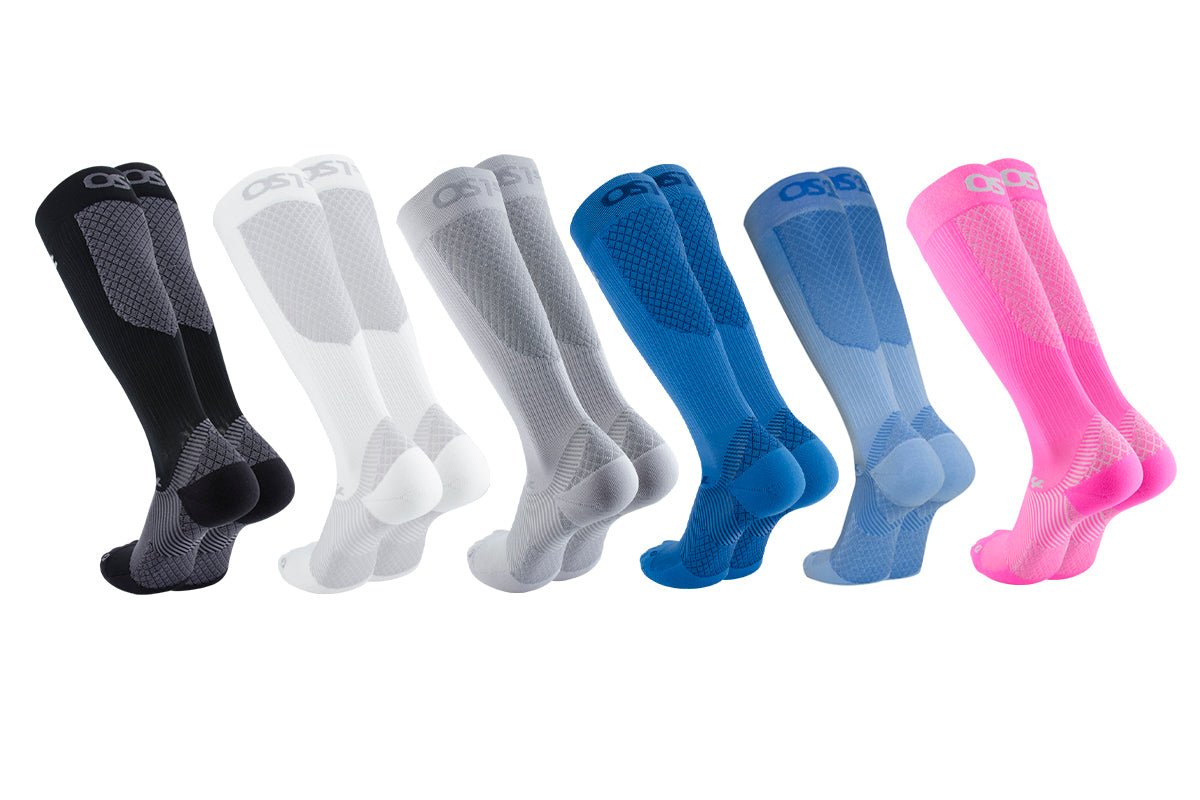 Compression bracing socks for pain relief, decreased swelling, recovery and increased circulation for running, athletics, work and travel